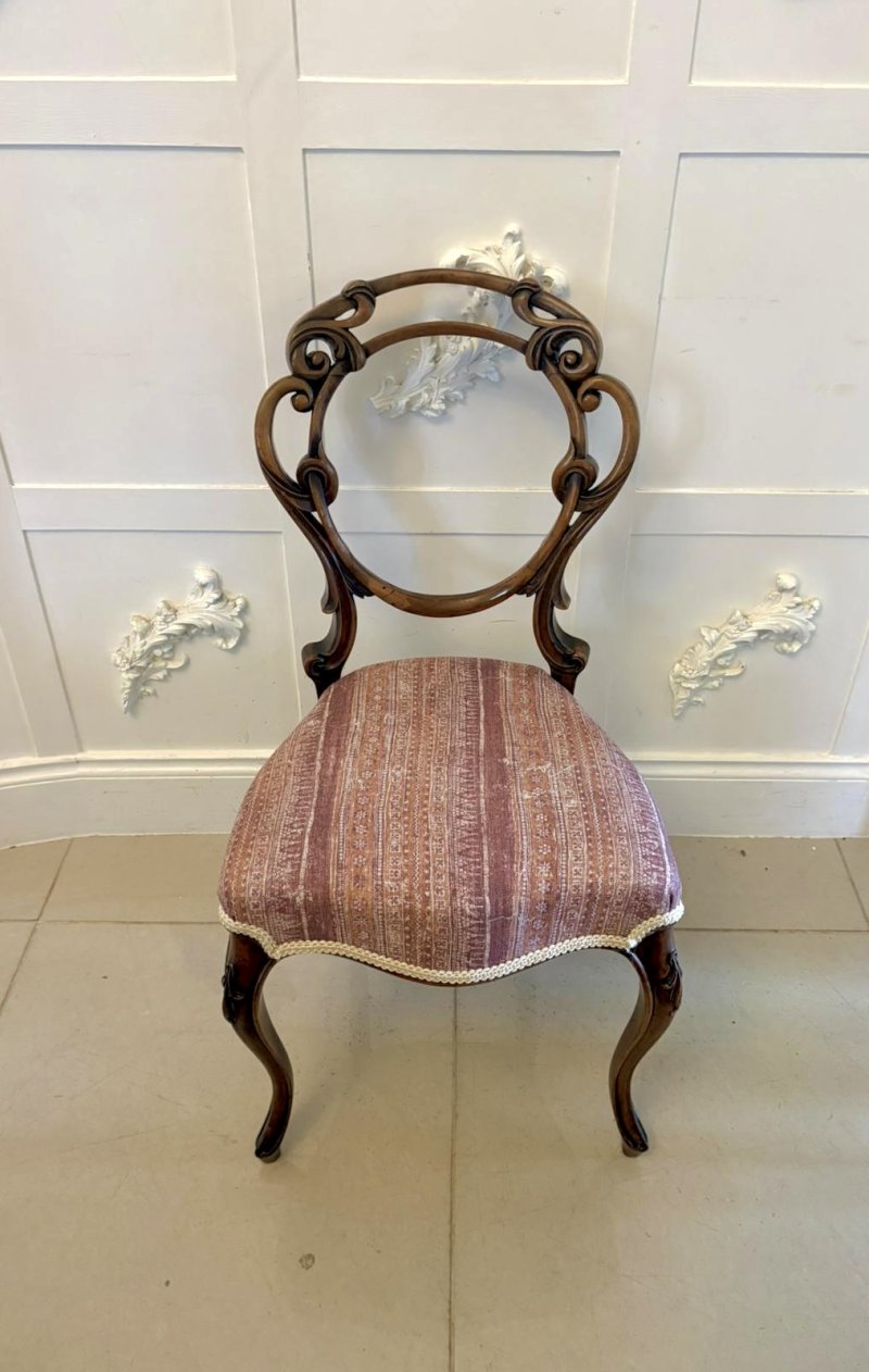 Antique Victorian Carved Walnut Balloon Back Dining Chairs Set of Four - Image 6